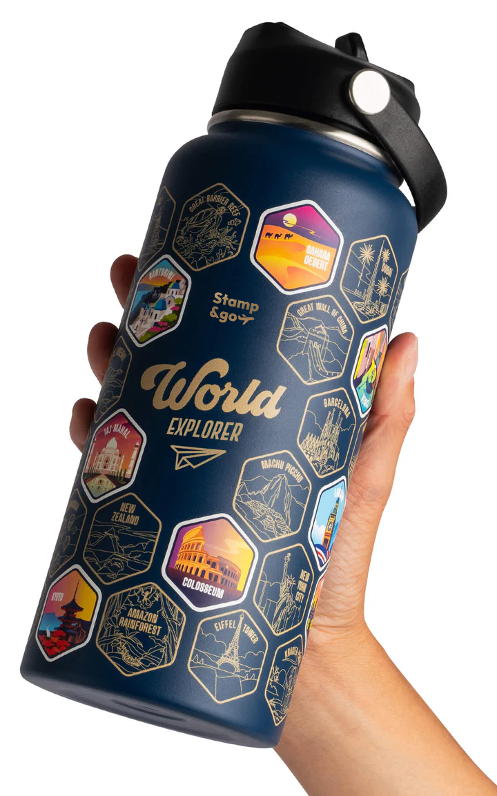 Stamp & Go World Exporer Su Matarası + Çıkartma Seti