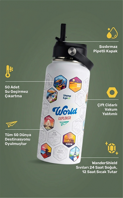 Stamp & Go World Exporer Su Matarası + Çıkartma Seti